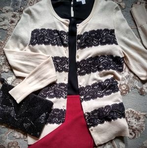 Ann Taylor Crew Neck Cardigan with Black Lace